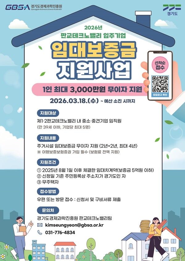 판교테크노밸리 청년 임직원, 전월세 보증금 최대 3천만 원 무이자 지원