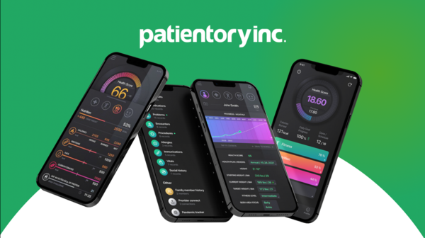 헬스 및 의료 데이터 기반 AI 인프라를 제공하는 페이션토리(Patientory) 모바일 애플리케이션 화면