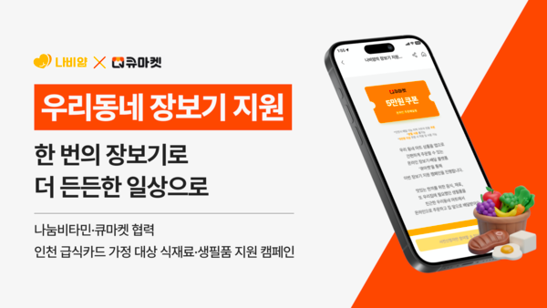 나눔비타민과 큐마켓은 인천 아동급식카드 가정 대상 40곳 대상으로 식재료·생필품 지원 캠페인을 펼쳤다.