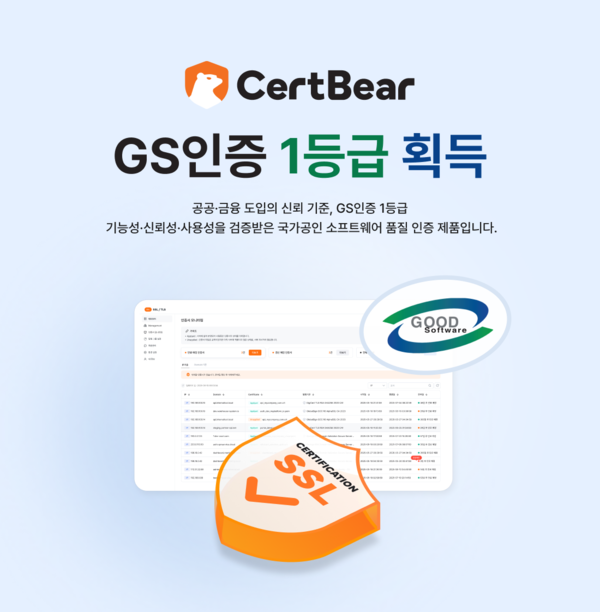 위베어소프트의 SSL 자동화 솔루션 ‘CertBear’ GS인증 1등급 획득 이미지. (제공=위베어소프트)