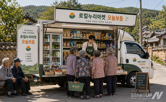 식료품 접근성 해소를 위해 정기적으로 마을을 방문하는 로컬누리마켓 이동상점 ‘오늘보듬’ 트럭(AI 생성 이미지)