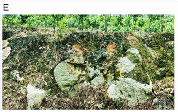 크레이터 바닥 단면의 파편 혼재층.&nbsp;ⓒ데일리포스트=이미지 제공/Matter and Radiation at Extremes&nbsp;