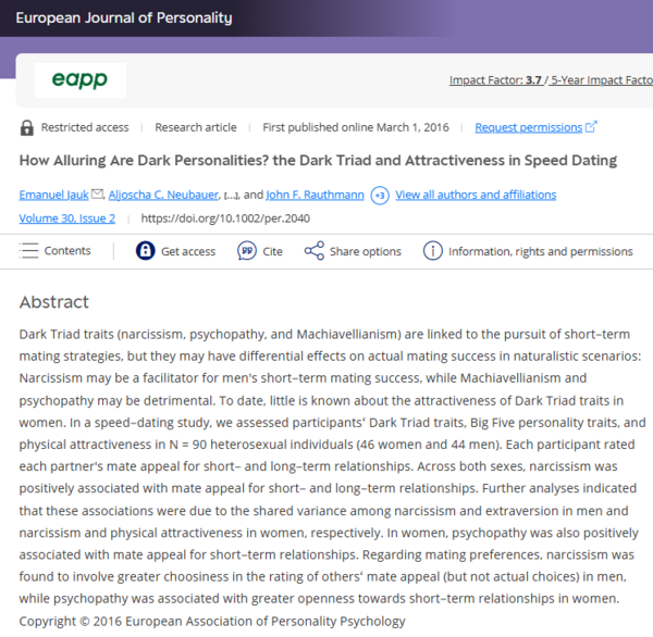 ⓒ데일리포스트=이미지 제공/European Journal of Personality,2016