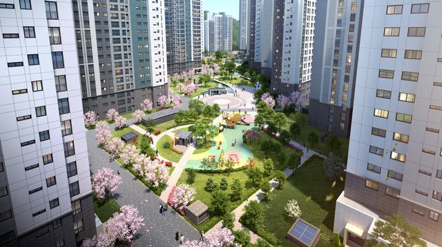 ©AP신문(AP뉴스)/이미지 제공 = 대우건설 ▲용인 푸르지오 원클러스터 2·3단지 조경공간 '센트럴스퀘어'