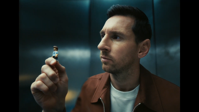 [AP신문 광고평론 No.1526]&nbsp; ​​​​​​​자신의 레고 피겨를 들고 있는 메시. 사진 LEGO 유튜브 캡처ⓒAP신문(AP뉴스)