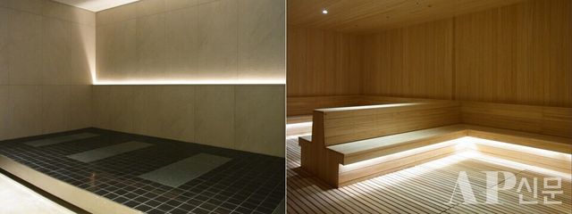 ©AP신문(AP뉴스)/이미지 = 조수빈 기자 ▲‘오티에르(HAUTERRE) 반포’ 테라피라운지 내 파동실(왼쪽)과 건식 사우나 전경.