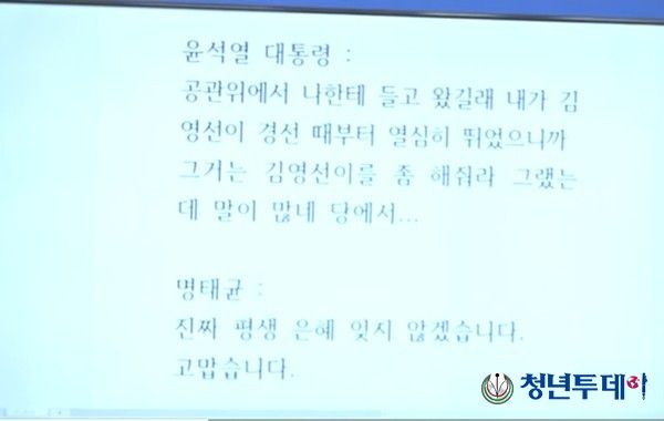 더불어민주당이 공개한 윤석열 대통령과 명태균 씨의 통화 녹취(사진=민주당)