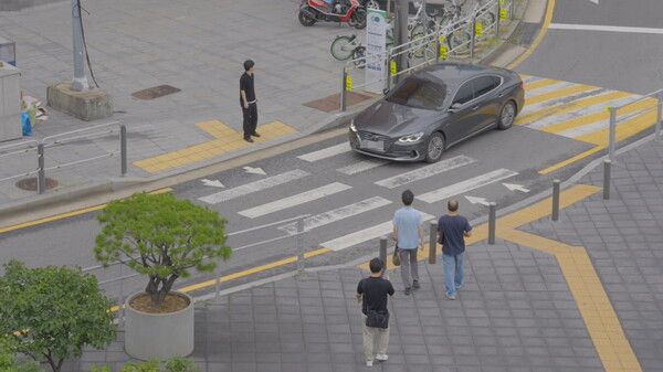 횡단보도 앞에서 보행자가 손짓을 하지 않았을 때 일시정지하지 않고 지나가는 차량