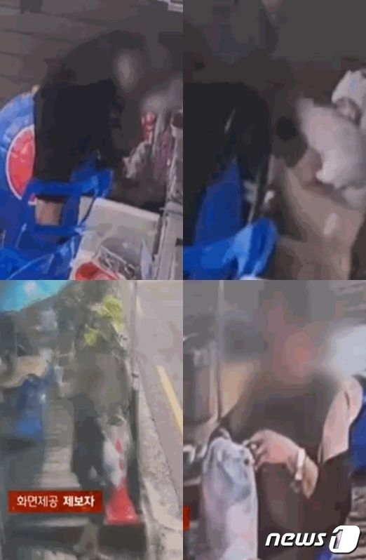 지난 8월 전북 전주의 한 음식점앞에 놓인 택배상자를 뒤진 중년 남성이 여성속옷을 훔쳐 유유히 사라진 모습이 담긴 폐쇄회로(CC)TV. (jtbc 갈무리) ⓒ 뉴스1