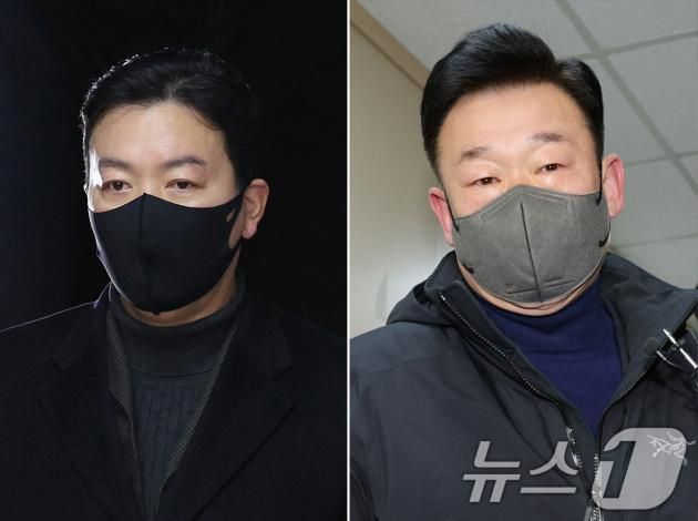 김성훈 대통령경호처차장(왼쪽)과 이광우 경호본부장이 24일 오전 서울 서대문구 경찰청 국가수사본부 특별수사단에 출석하고 있다. 특수단은 김 차장과 이 본부장을 불러 특수공무집행방해 혐의를 조사한다. 2025.1.24/뉴스1 ⓒ News1 장수영 기자