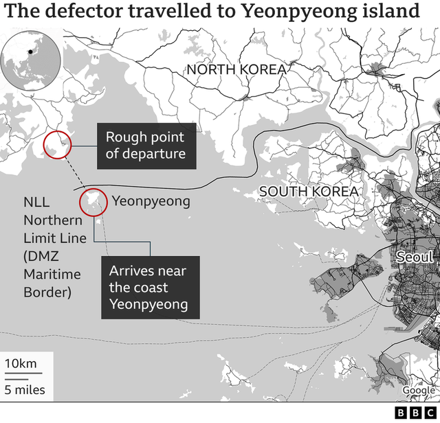김씨 가족이 거친 연평도까지의 해상 경로