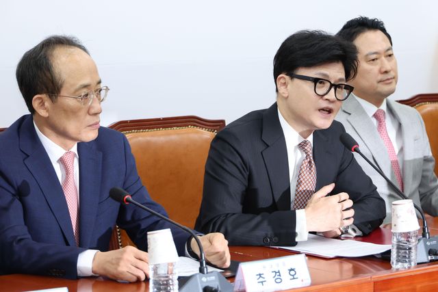 한동훈 국민의힘 대표가 국회 회의에서 발언하고 있다