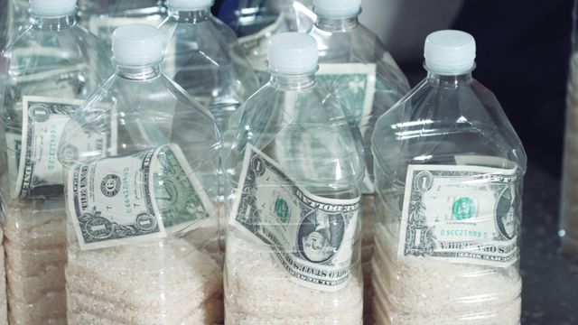 쌀과 1불, USB가 든 페트병