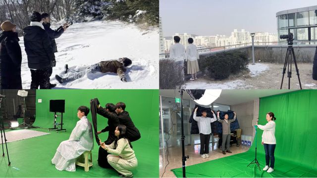 개표방송을 준비하기 위해 카메라를 두고 여러 장소에서 촬영을 하는 사람들