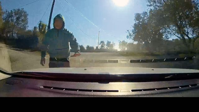 접근을 막는 그리스 경찰관의 모습을 담은 차량 블랙박스 화면