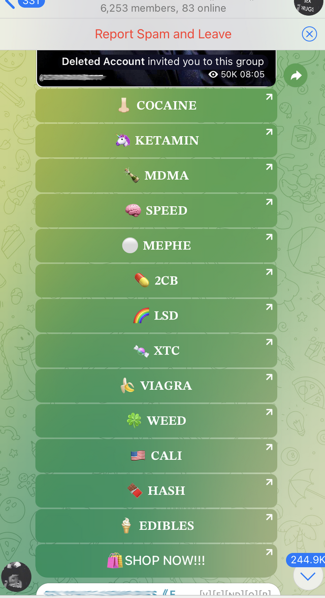 채널에서 제공하는 다양한 마약 목록