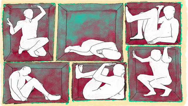 작은 감방에 갇힌사람들의 모습을 그린 삽회