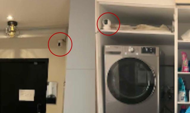 CCTV가 숙소 내부, 현관문 위와 세탁기 위에 설치돼 있다
