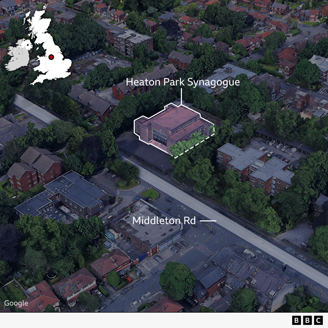 미들턴 로드에 위치한 히튼 파크 유대교 회당의 항공 사진
