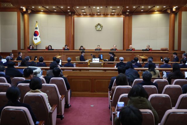 서울 종로구 헌법재판소에서 윤석열 대통령의 탄핵 심판 9차 변론이 열리고 있다