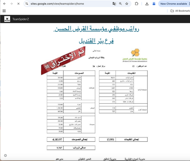 AQAH 직원들의 급여 목록으로 추정되는 표 2개