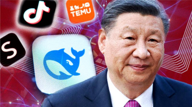 딥시크, 테무 등의 애플리케이션과 시진핑 중국 주석의 사진