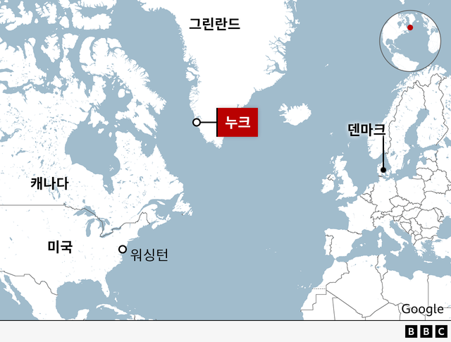 그린란드, 북미, 유럽 지도