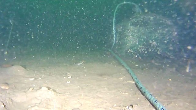 해저의 무거운 그물 밧줄