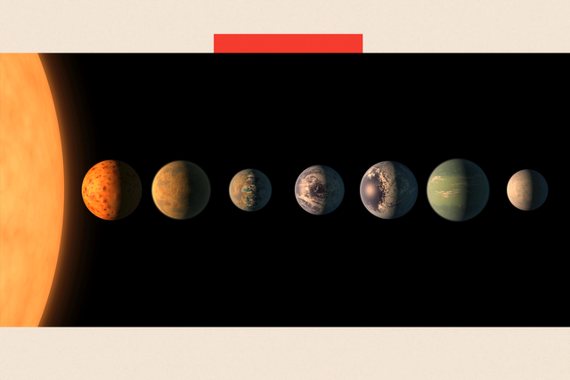 이 예술가의 상상도는 TRAPPIST-1 행성 시스템이 어떻게 보일지 보여준다