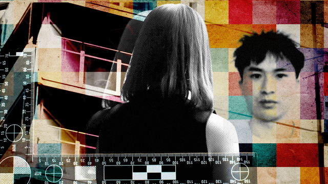 카메라를 등진 여성, 저우젠하오의 머그샷을 합성한 사진