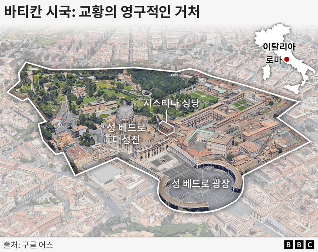 성 베드로 대성당, 광장, 시스티나 경당 등 바티칸 시국을 담은 위성 위미지