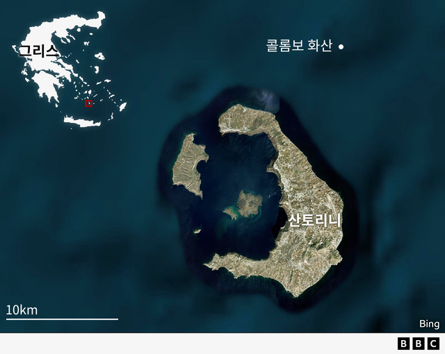 산토리니 섬과 7km 떨어진 콜룸보 화산