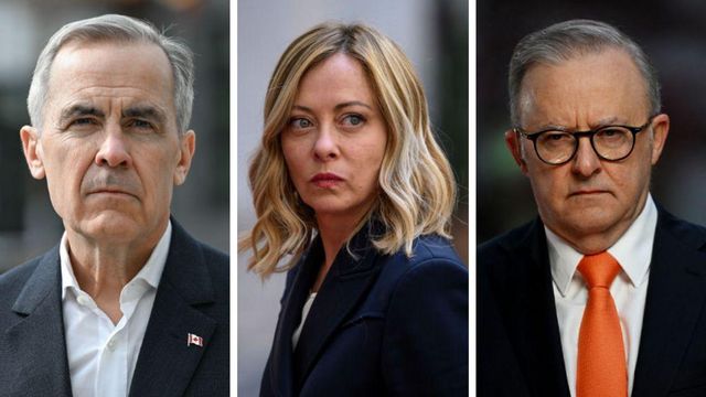 (왼쪽부터) 마크 카니 캐나다의 총리, 조르지아 멜로니 이탈리아 총리, 앤서니 앨버니지 호주 총리 