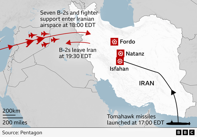 폭격기들은 약 18시간 동안 비행했고, 모든 목표를 25분 안에 타격한 뒤 21일 오후 7시 30분(미 동부시간) 이란을 벗어나 귀환을 시작했다