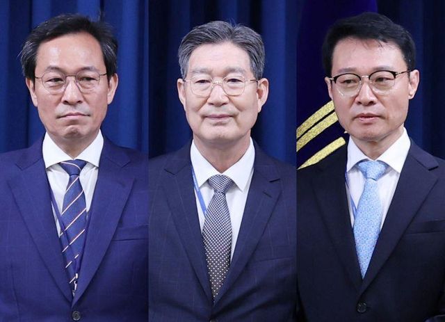 이재명 대통령은 대통령실 정무수석비서관에 우상호 전 더불어민주당 의원, 민정수석비서관에 오광수 대륙아주 변호사, 홍보소통수석에 이규연 전 JTBC 대표를 임명했다. 왼쪽부터 우상호 정무수석, 오광수 민정수석, 이규연 홍보소통수석.