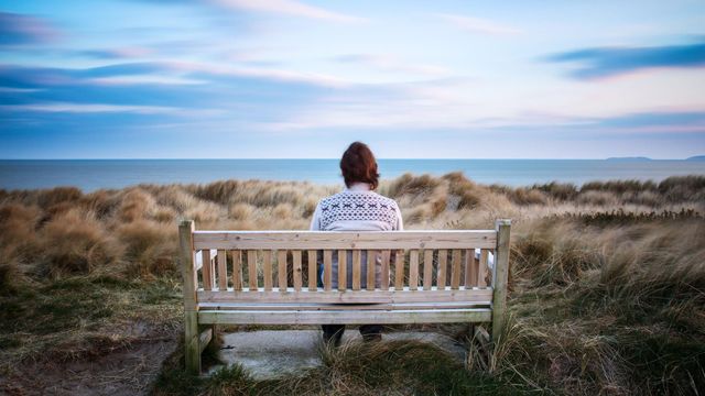 벤치에 앉아 있는 사람의 뒷모습