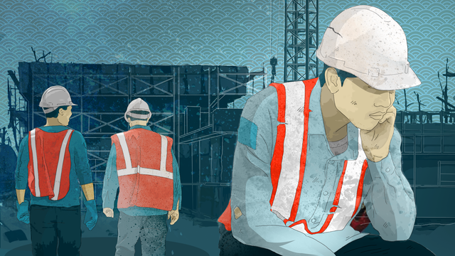 공사장의 북한 노동자들