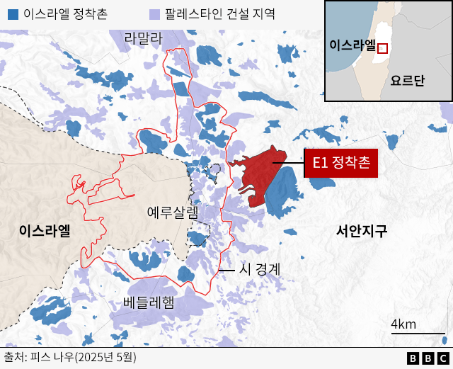 서안 지구 E1 정착지 위치 지도