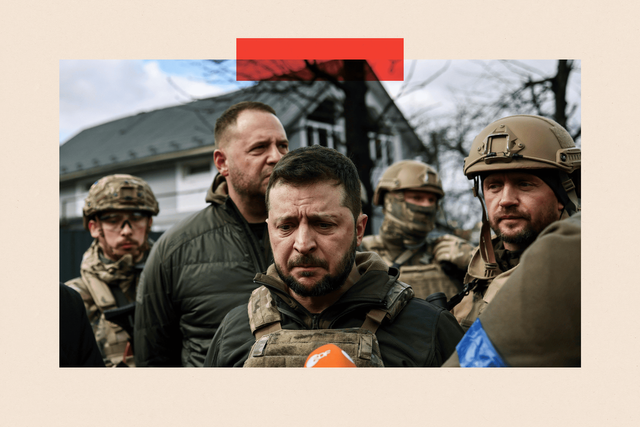 부차에서 연설하는 젤렌스키 대통령