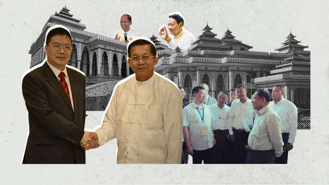 덩 시쥔 중국 아시아 특사와 민 아웅 흘라잉 최고사령관이 악수하는 모습