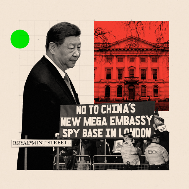 왕립 조폐국, 대사관 시위, 그리고 시진핑의 콜라주 이미지