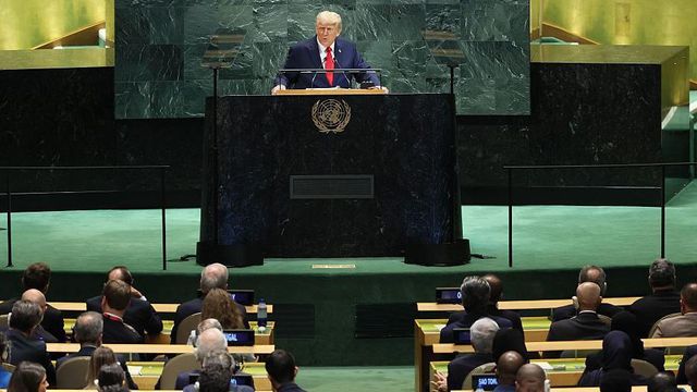 뉴욕의 UN 총회에서 연설 중인 트럼프 대통령
