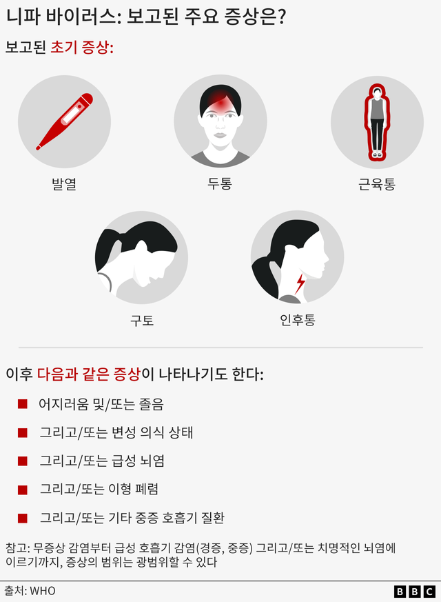 니파 바이러스의 주요 증상