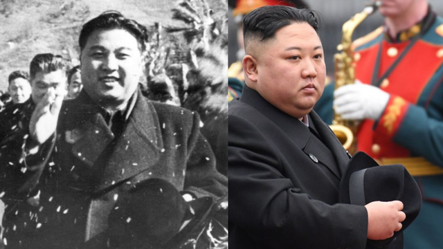 북한 내 중공군이 철수를 시작했을 당시의 김일성 주석(왼쪽), 2019년 4월 26일 러시아 블라디보스토크 기차역에서 평양으로의 귀환을 준비하는 김정은 위원장