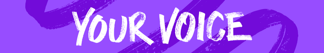 보이스 배너 이미지.Your Voice는 보라색 배경에 흰색으로 쓰여져 있습니다. 