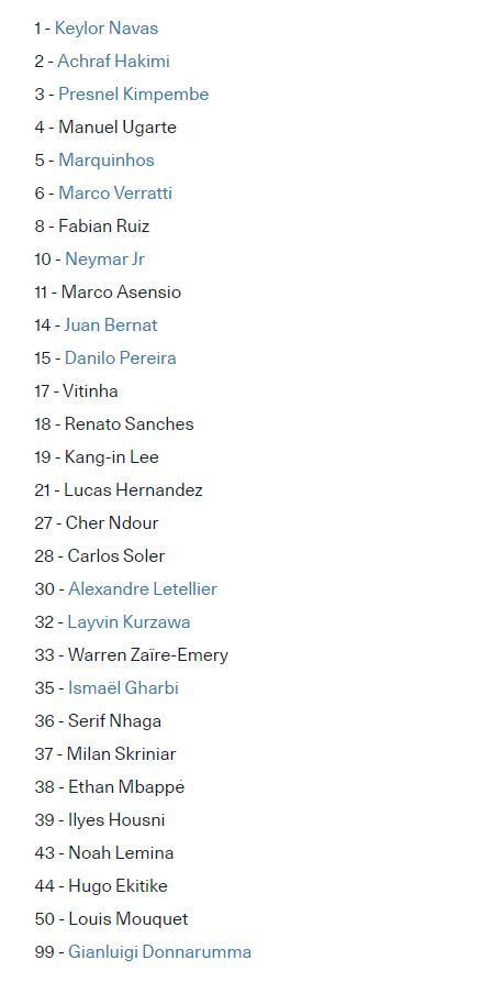 PSG 아시아 투어 명단