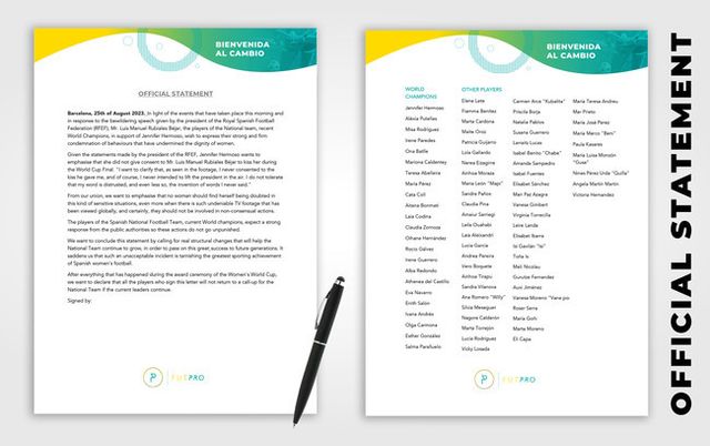 사진=에르모소 성명에 동의한 스페인 선수 명단&nbsp;