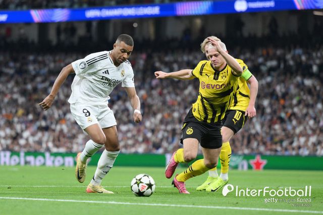 사진=게티 이미지/레알 마드리드는 23일 오전 4시(한국시간) 스페인 마드리드에 위치한 산티아고 베르나베우에서 열린 2024-25시즌 유럽축구연맹(UEFA) 챔피언스리그(UCL) 리그 페이즈 3차전에서 도르트문트에 5-2로 승리했다.