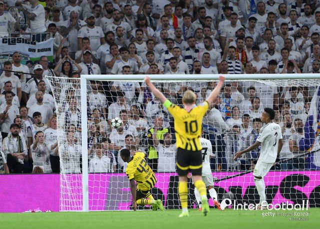 사진=게티 이미지/레알 마드리드는 23일 오전 4시(한국시간) 스페인 마드리드에 위치한 산티아고 베르나베우에서 열린 2024-25시즌 유럽축구연맹(UEFA) 챔피언스리그(UCL) 리그 페이즈 3차전에서 도르트문트에 5-2로 승리했다.