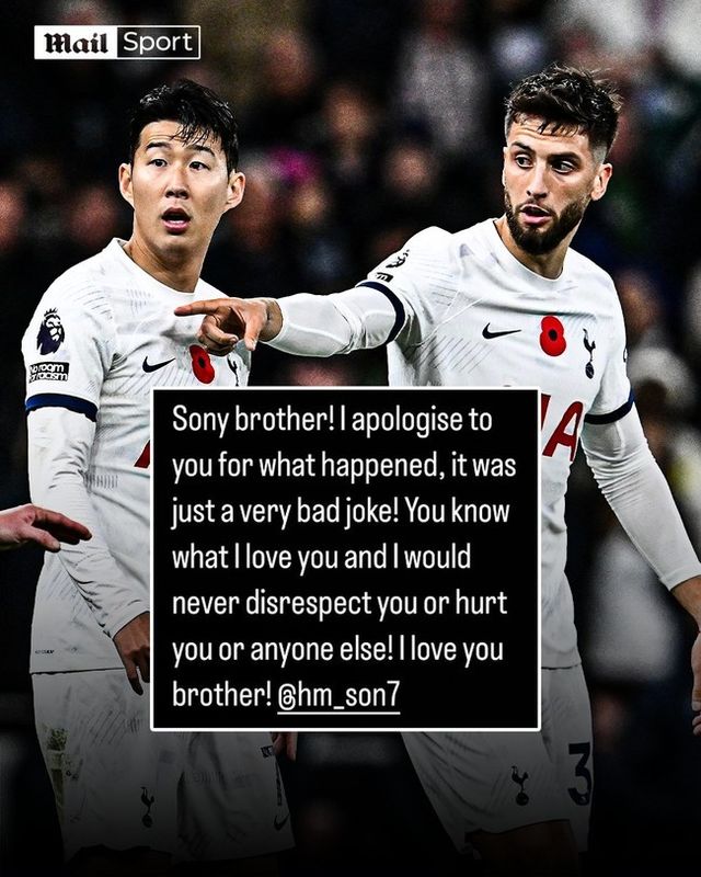 사진=데일리 메일/손흥민이 자신에게 인종차별적인 발언을 남긴 로드리고 벤탄쿠르를 감쌌다. 손흥민은&nbsp;“훈련장에서 만났는데 거의 울고 있었다. 정말 미안해하더라. 우리는 모두 인간이고 실수를 한다. 나는 벤탄쿠르를 사랑하고 우리는 형제로서 함께 앞으로 나아갈 것이다”라고 말했다.